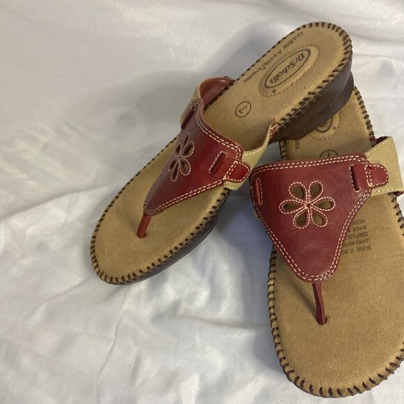 DR SCHOLLS red Leather Susie II Thong flip flop Sandals, size 7 - Picture 2 of 6
